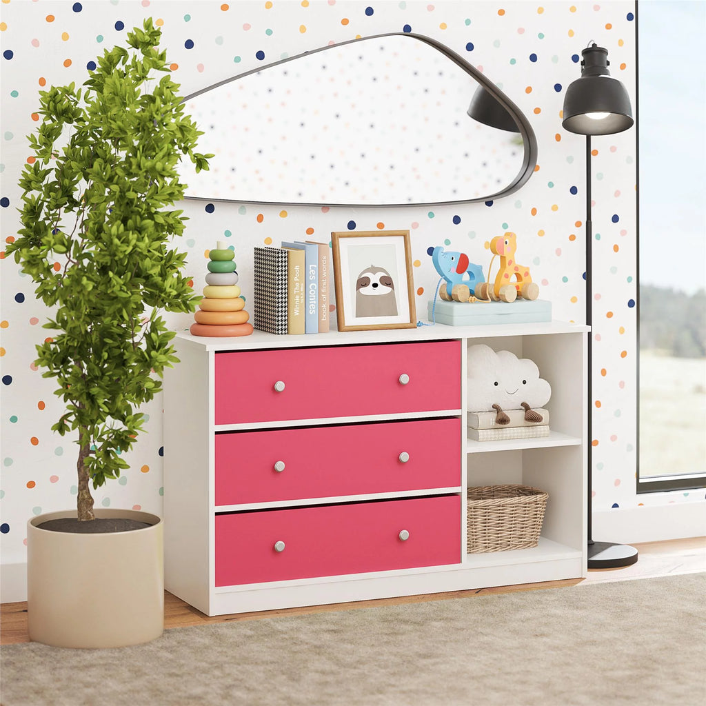 White Wide Dresser with 3 Fabric Bins C73694