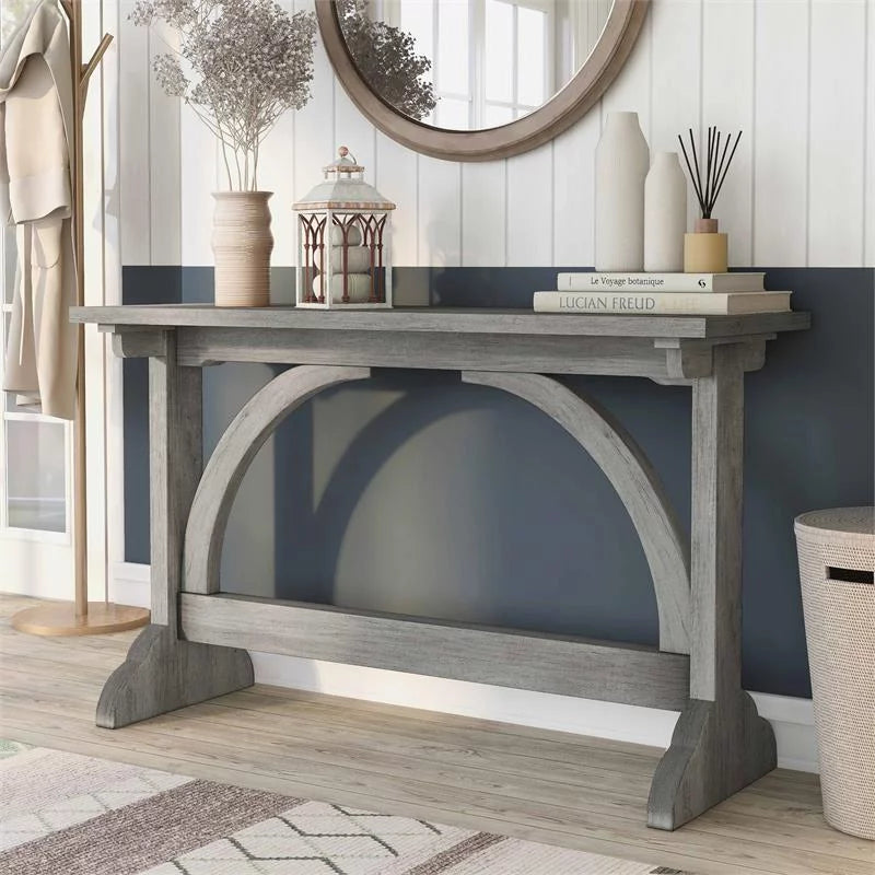 Rectangle Farmhouse Wood Console Table in Vintage Gray Oak Y9549