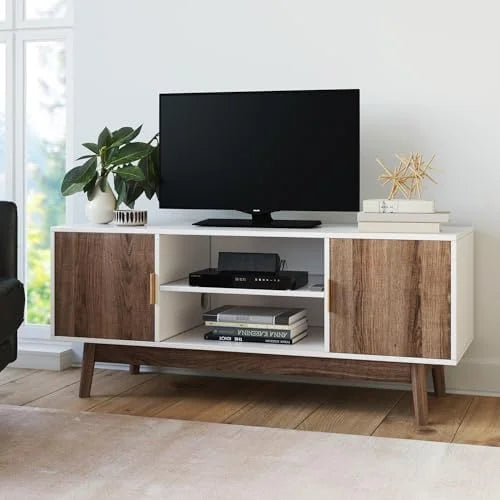 Media Console Cabinet or TV Stand with Doors in Natural Reclaimed Herringbone Wood Pattern and Metal D890667