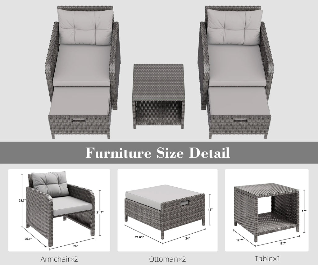 5 Piece PE Wicker Patio Conversation Set with Cushions W72658