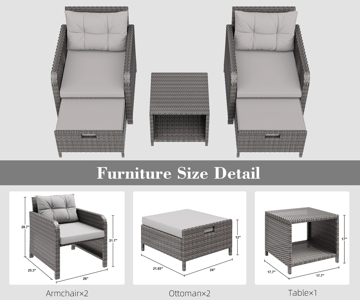 5 Piece PE Wicker Patio Conversation Set with Cushions W72658