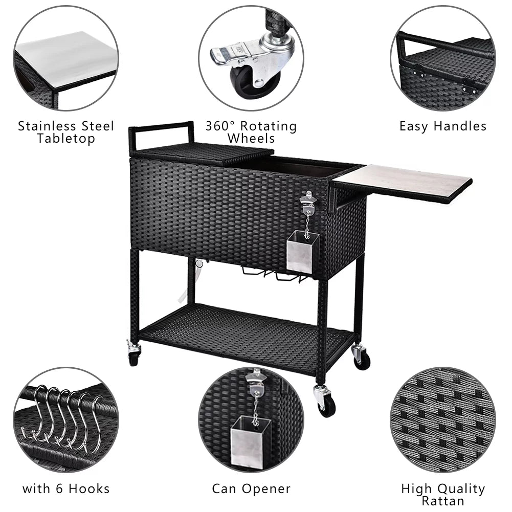 80 Quart Rattan Rolling Cooler Cart G695351