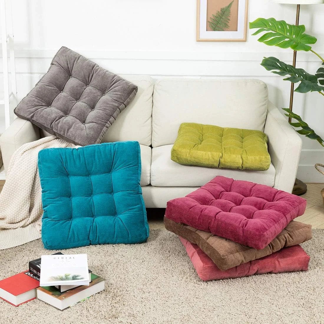 22 Inch Square Cotton Floor Pillow, 2Pcs Wine Red R53981