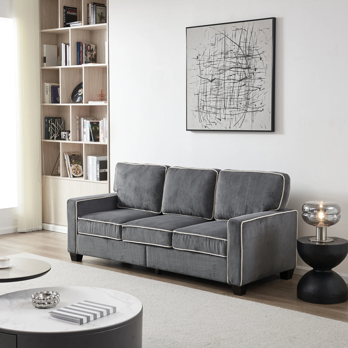 Dark Grey Corduroy Sofa with Storage W50894