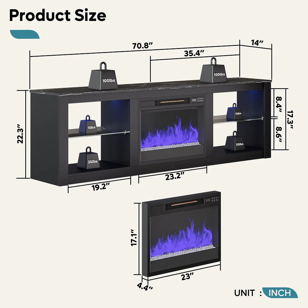 Black Electric Fireplace TV Stand L860
