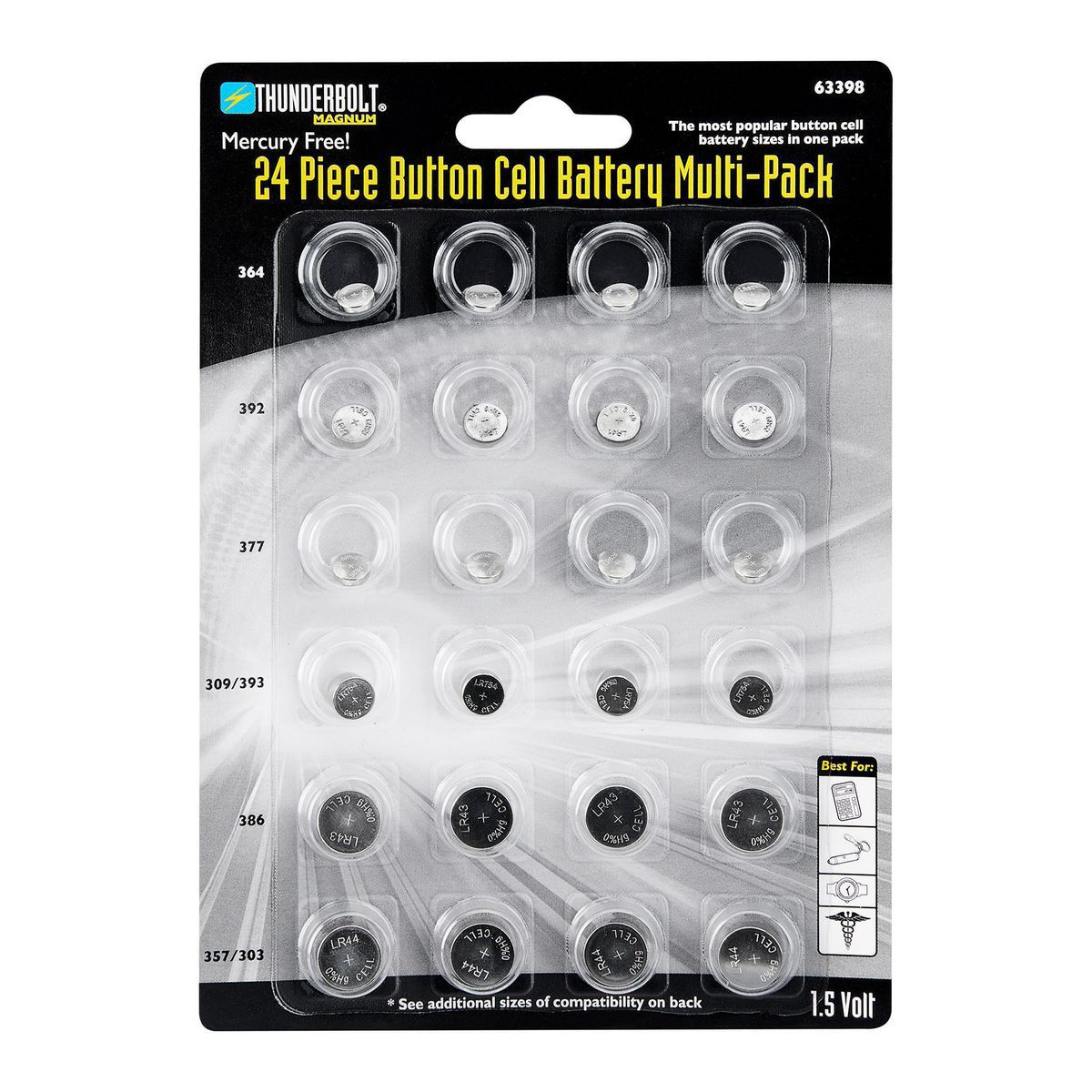 Button Cell Battery Assortment, 24 Piece B53239