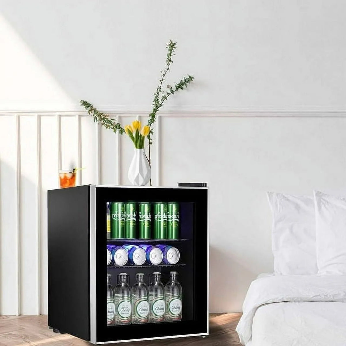1.6cu.ft Wine Cooler Cabinet Beverage Mini Fridge Black Y43152