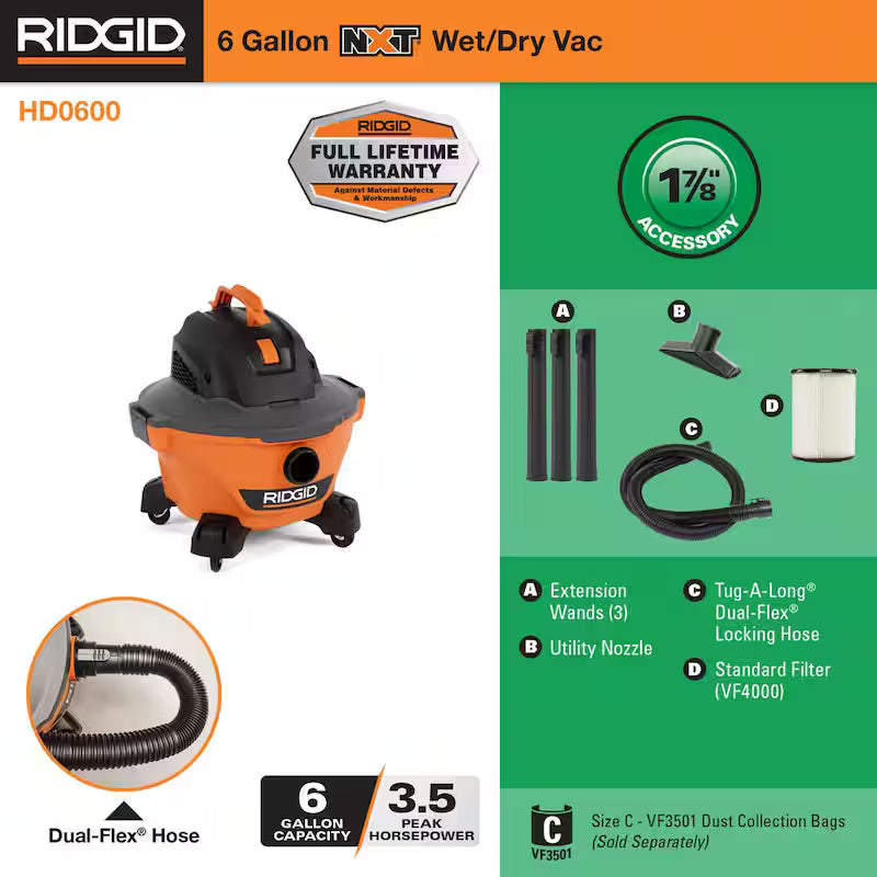 6 Gallon Wet/Dry Shop Vacuum with Hose and Accessories U353