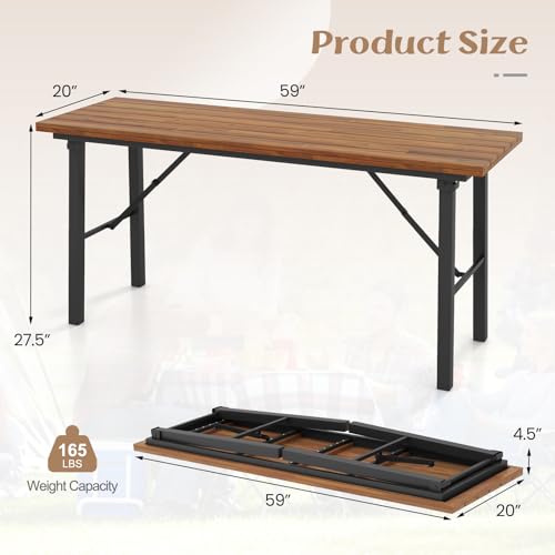 Foldable 59 Inches Narrow Outdoor Dining Table with Acacia Wood Top H668086