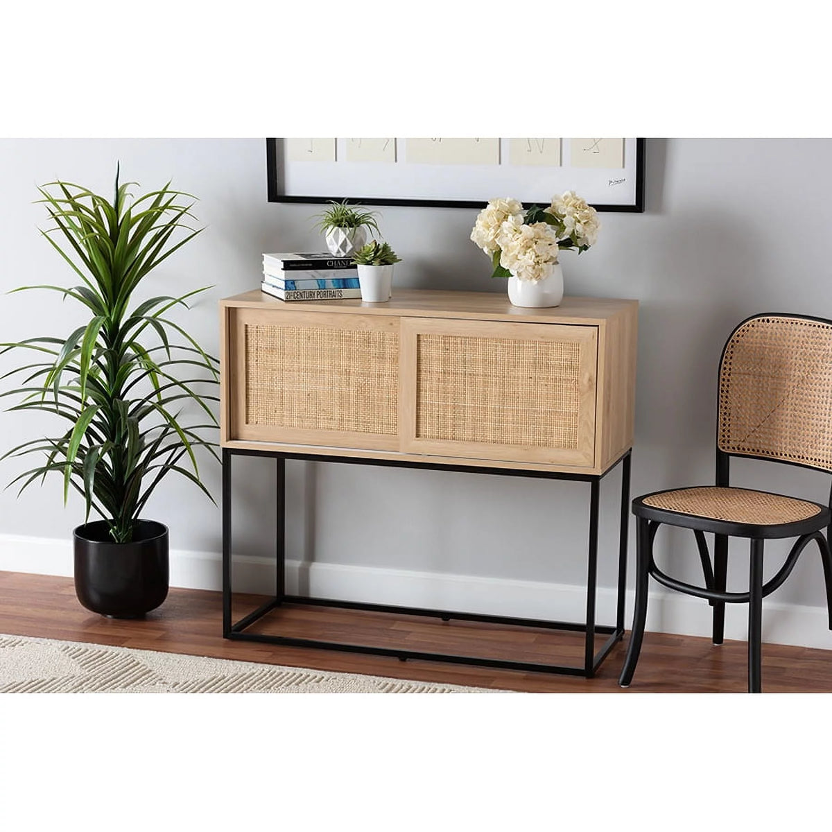 Natural Brown Wood and Rattan Sideboard Buffet Y792