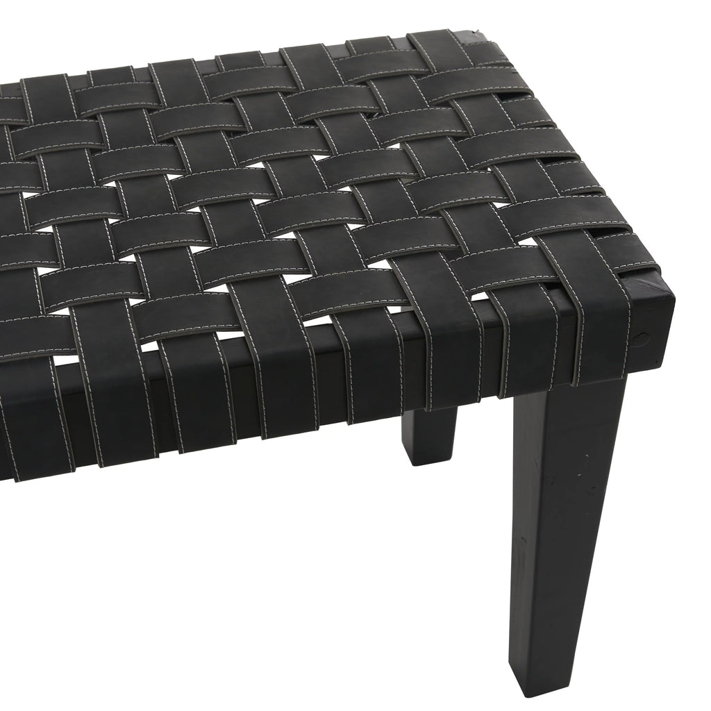 Black Wood Woven Bench K571