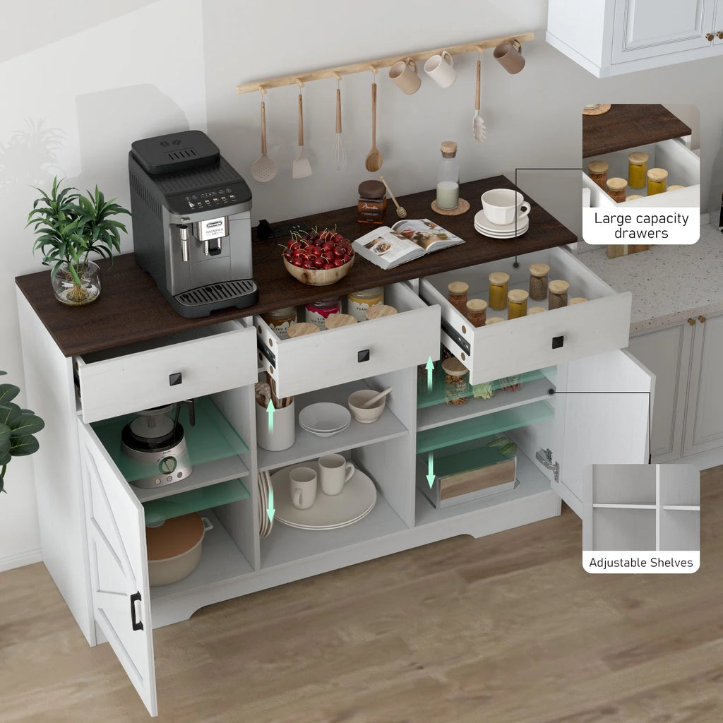 White 53" Wood Coffee Bar Cabinet with 3 Drawers L86742