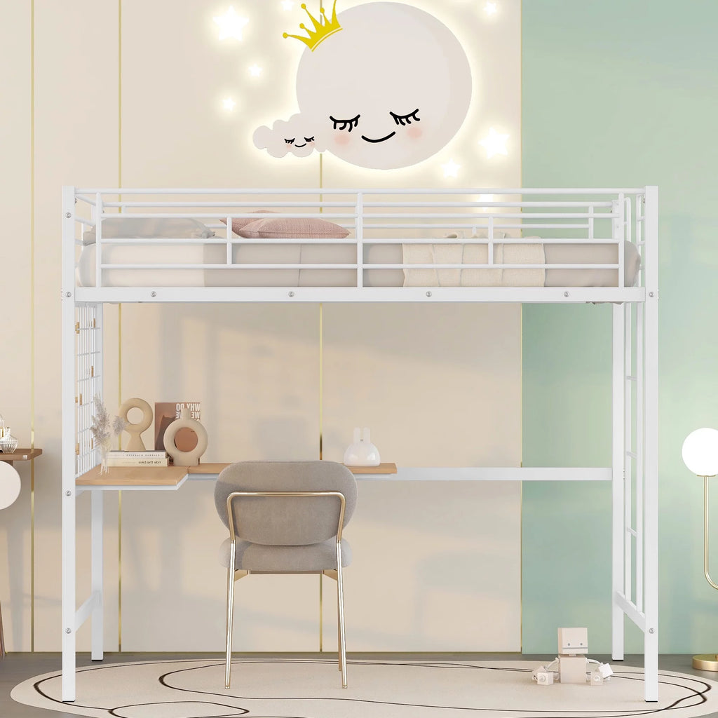 Twin White Metal Loft Bed with Desk Y52621