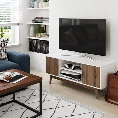 Media Console Cabinet or TV Stand with Doors in Natural Reclaimed Herringbone Wood Pattern and Metal D890667