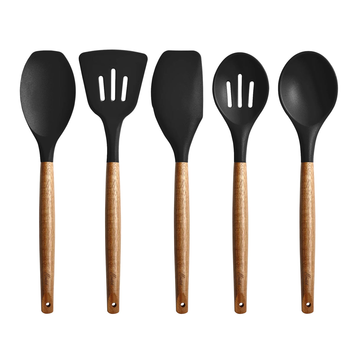 Black 5 pcs Nonstick Silicone Cooking Utensils Set C366097