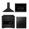 36 in. Gas Range, Range Hood, Microwave Oven, Dishwasher Black Stainless Steel O3422