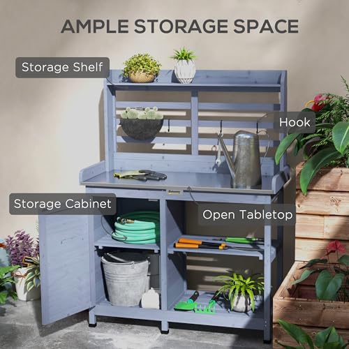 Wooden Potting Bench Table with Storage Cabinet I4846