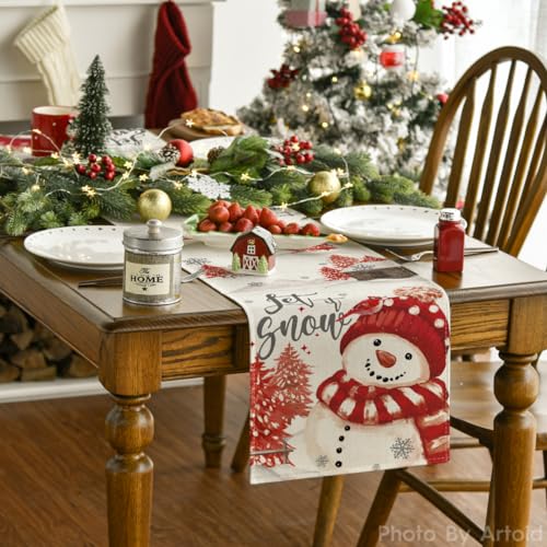 Blue Snowman Christmas Table Runner 13x72 Inch M620