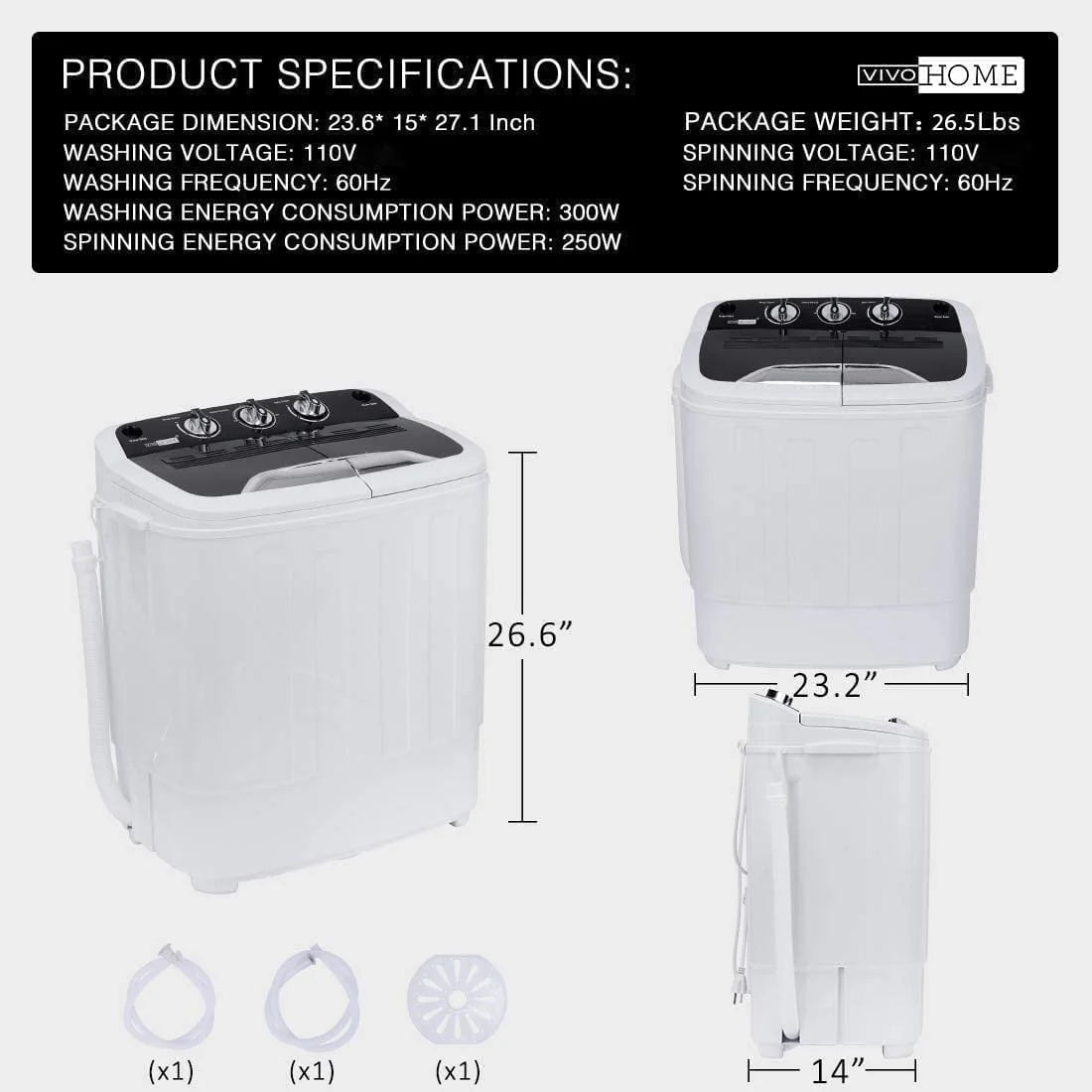 Portable Twin Tub Mini Laundry Washer and Spin Dryer Combo 13.5lbs L88078