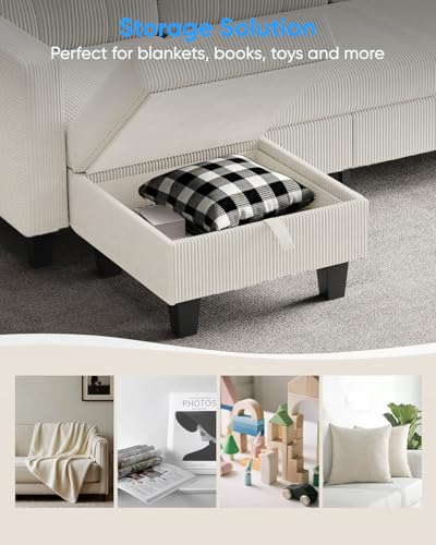 76 Inch L Shaped Corduroy Convertible Sectional Sofa with Reversible Storage Ottoman G365739