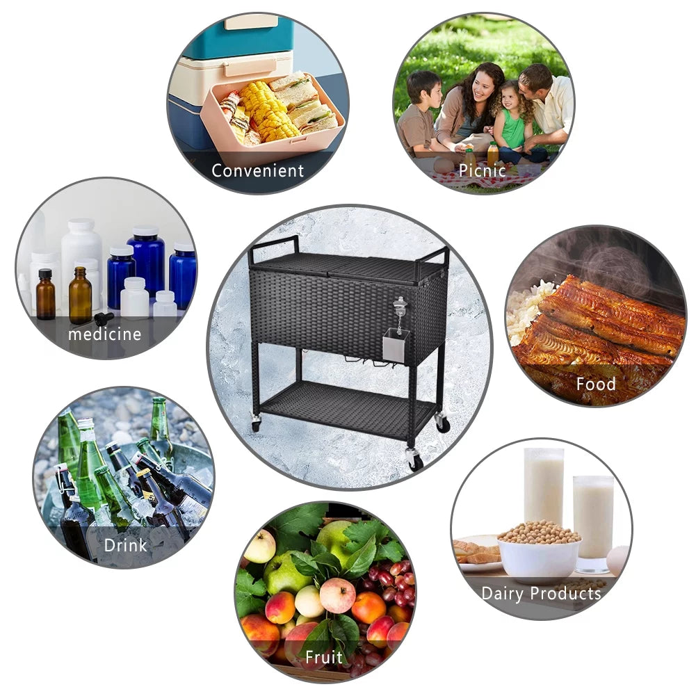 80 Quart Rattan Rolling Cooler Cart G695351