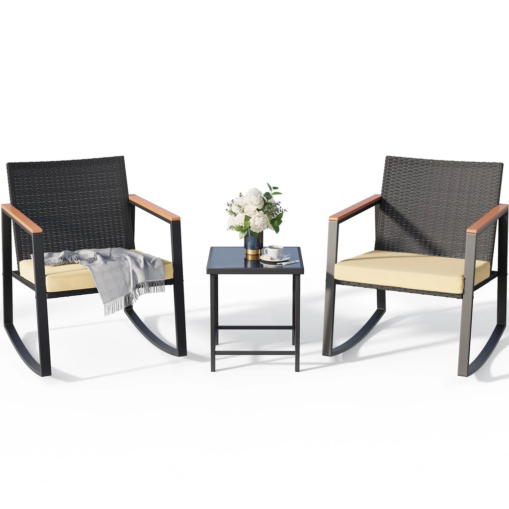 3-Piece Patio Wicker Chairs Set with Glass Coffee Table J63854