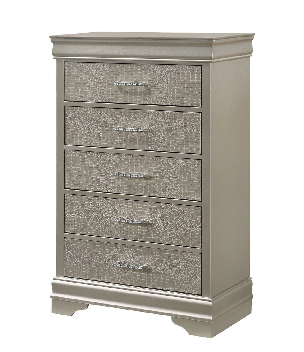 California King Size Panel Upholstery Bed Dresser Mirror Nightstand Set V19002