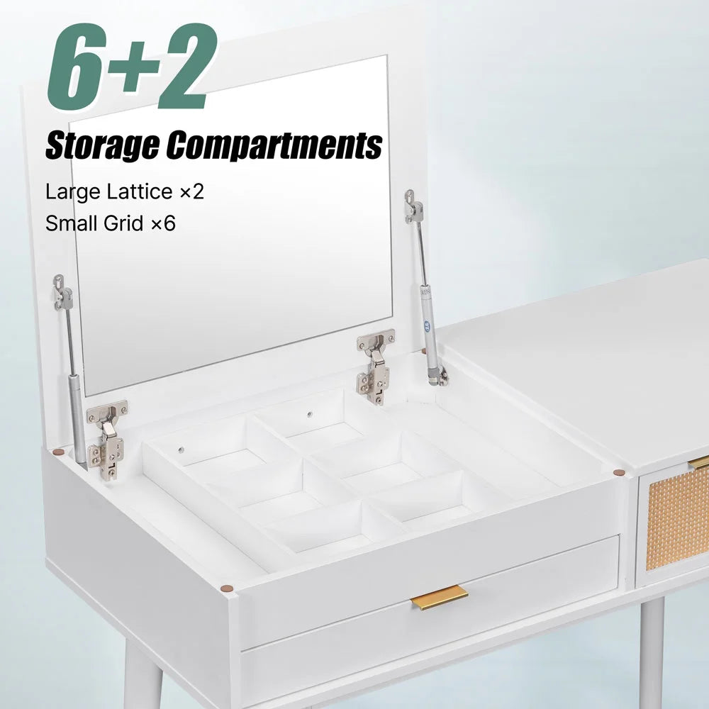 43.3" Wood Makeup Vanity Set with Flip-top Mirror and Stool Q5090