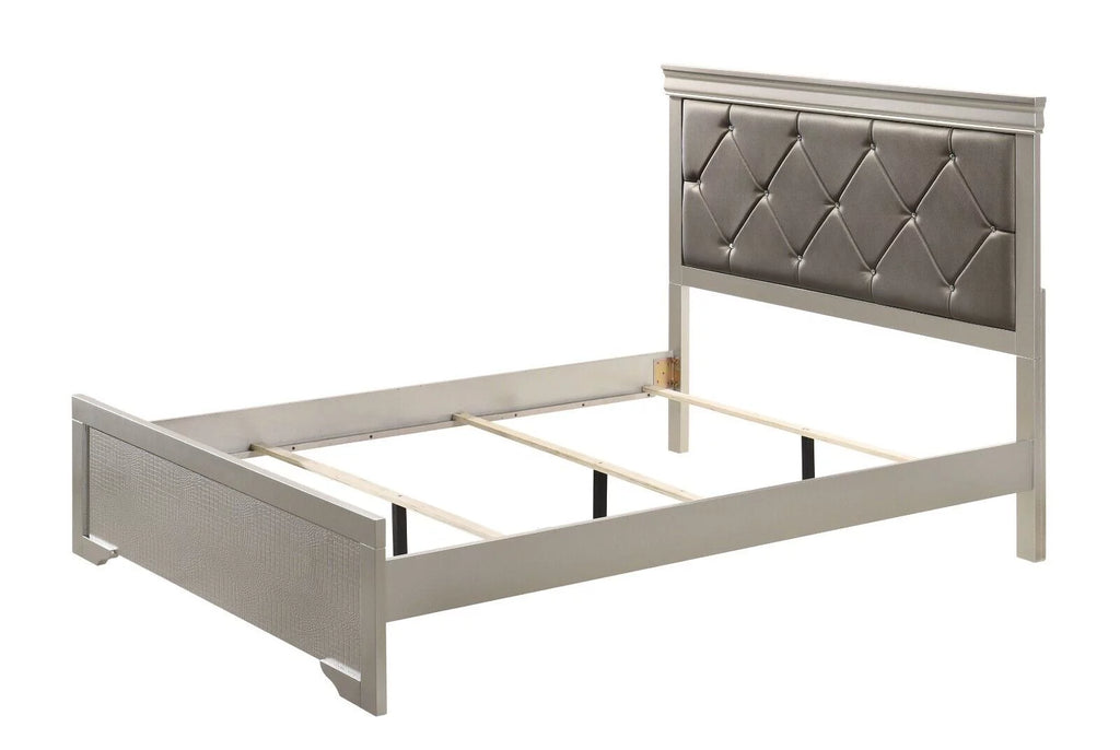 California King Size Panel Upholstery Bed Dresser Mirror Nightstand Set V19002
