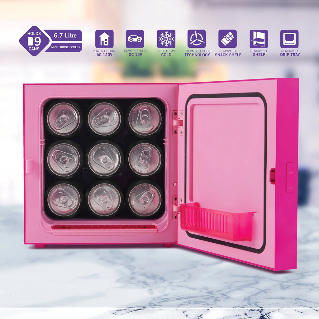Hot Pink 6 Can Mini Fridge with Glass Door A956